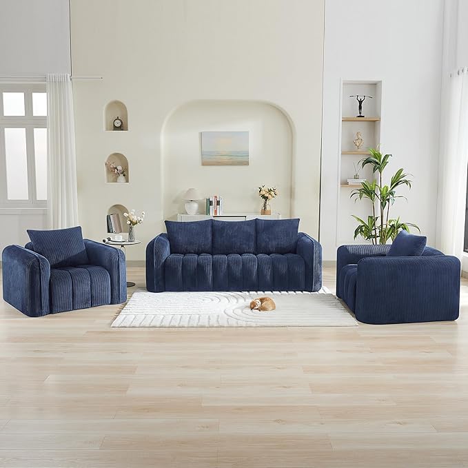 Corduroy Boneless Living Room Sets, Modern Upholstered 3 Seater Sofa by WUTUTUEE