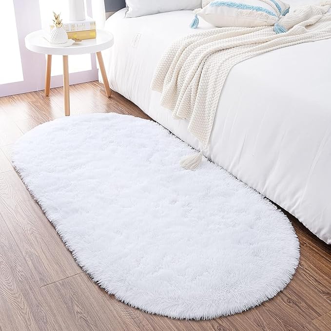 Noahas Fluffy White Rugs for Bedroom Living Room, Shag Hallway Runner Rug by ModernHomeDecor