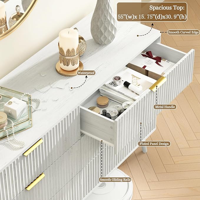 CARPETNAL Fluted 6 Drawer Dresser - Image 3