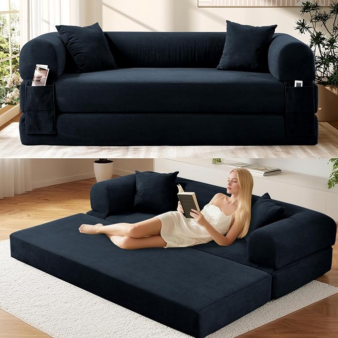 Convertible Futon Sofa Bed, Queen Sleeper Sofa Bed, Compressed Couch in a Box by GJQFurniture