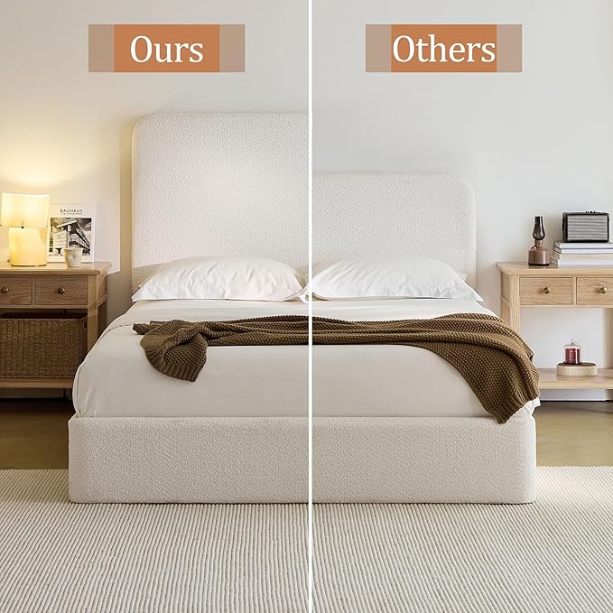Queen Size Upholstered Bed Frame, Canter Tall Headboard Floor Platform Beds - Image 5