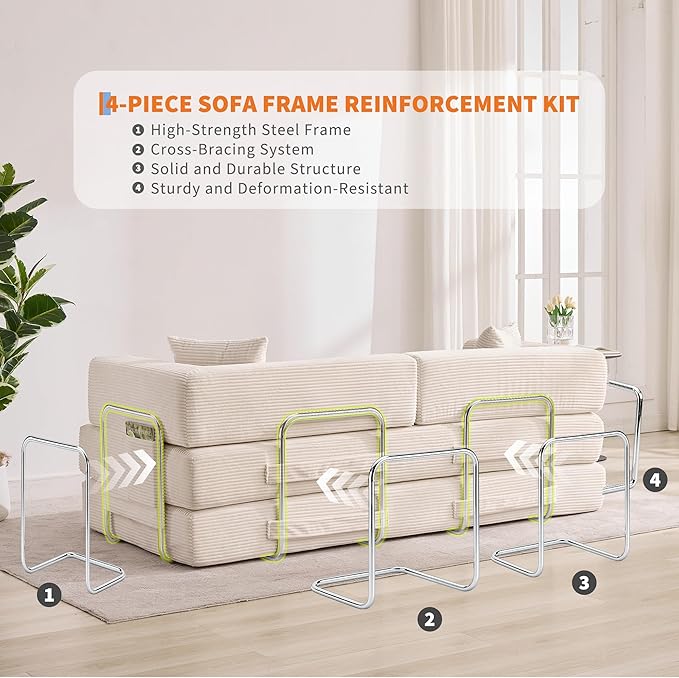 Garvee 5-in-1 Convertible Sofa Bed, 78.8" Modular Corduroy Sleeper - Image 5