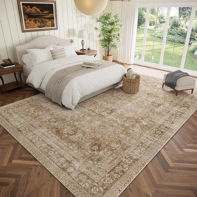 Washable 9x12 Area Rugs for Living Room, Boho Non-Slip Vintage Distress Lager - Image 2
