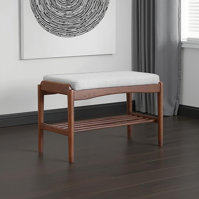 Black Walnut Shoe Bench Assembled, Solid Wood Shoe Rack Bench - Image 7
