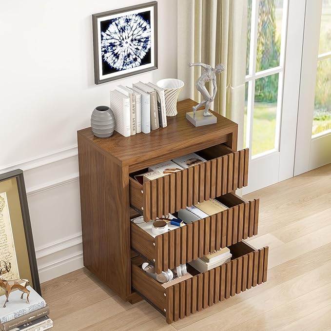 Fluted 3 Drawer Dresser, Mid Century Small Dresser - Image 4