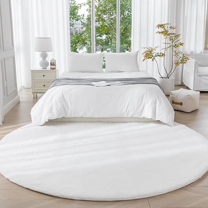 Amazon Basics Fluffy Washable Round Area Rug, Circle Shaggy Carpet - Image 2