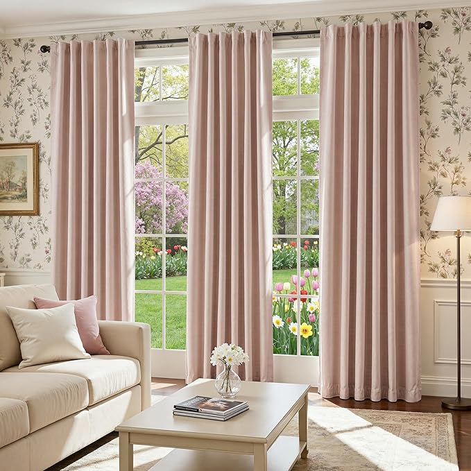 jinchan Chenille Blackout Curtains 108 Inches Long Light Pink Thermal Insulated - Image 9