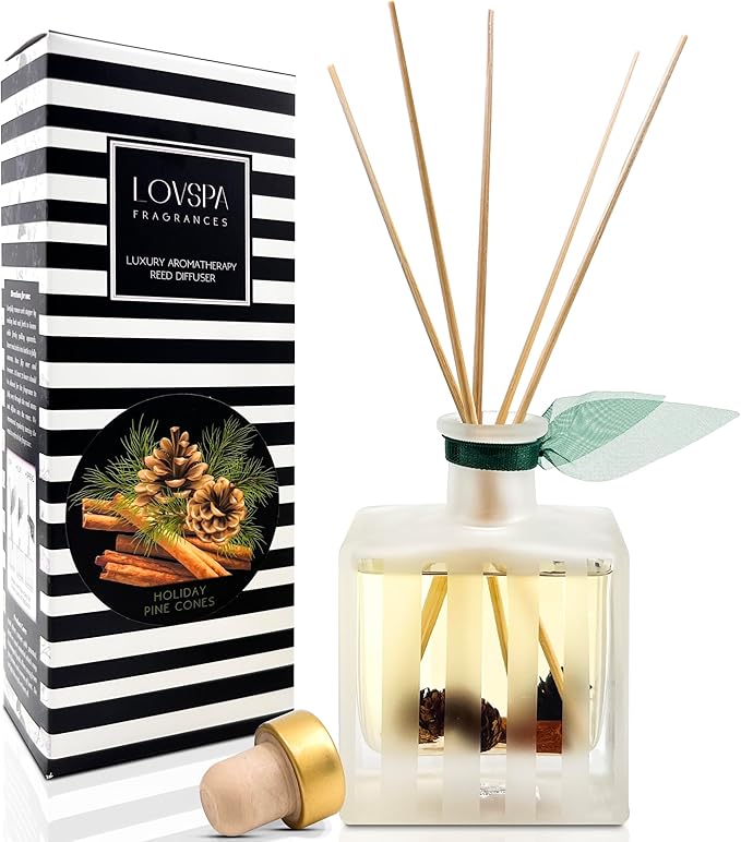 LOVSPA Reed Diffuser Set, Holiday Pine Cones Scented Oil Diffuser by LOVSPA