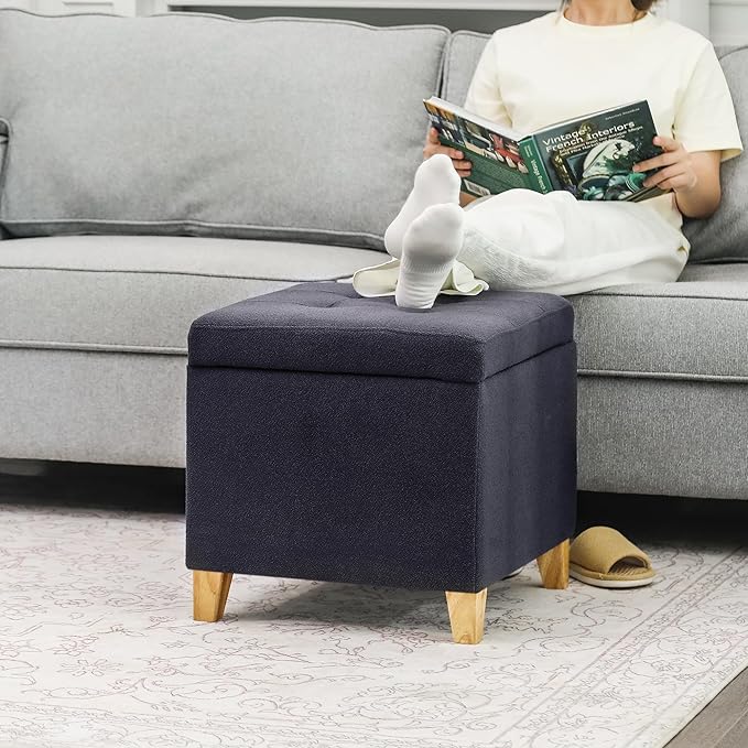 Adeco Fabric Storage Ottoman Bench - Image 2