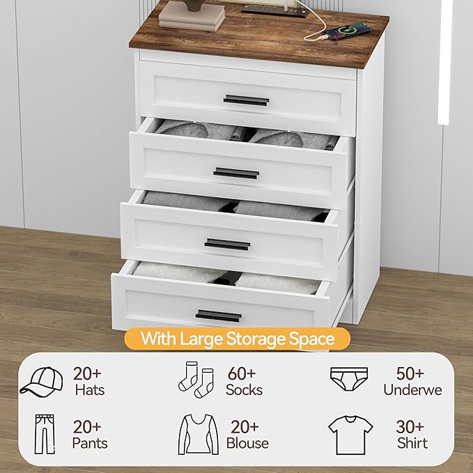 Farmhouse 4 Drawers Dresser for Bedroom Rustic Chest of Drawers - Image 6
