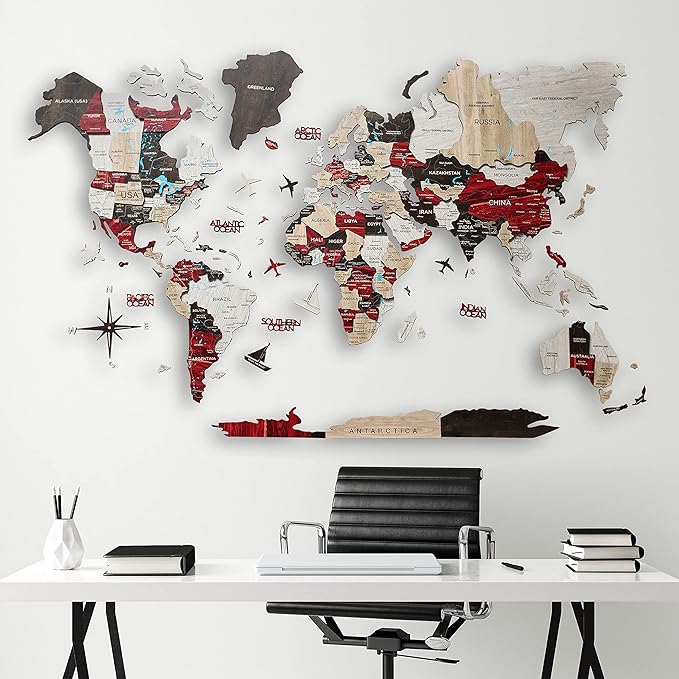 Handmade 3D Wood World Map Wall Art Large Wall Decor Track Your World Travels - Image 8