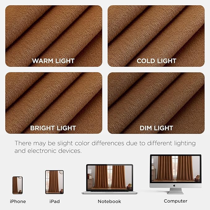 Joydeco Golden Brown 100% Blackout Curtains 120 Inch 2 Panels, Luxury Thermal - Image 7