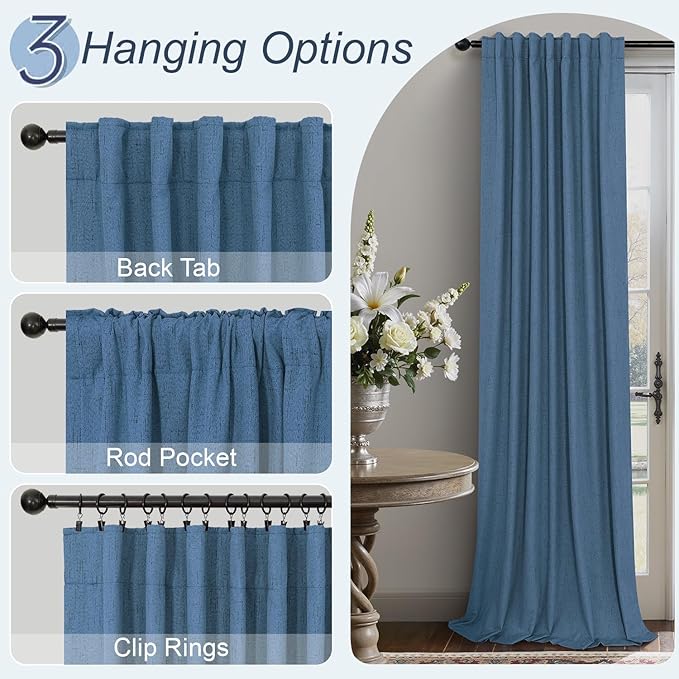 Denim Blue Living Room Black Out Curtains 63 Inch Long Insulated Thermal - Image 6