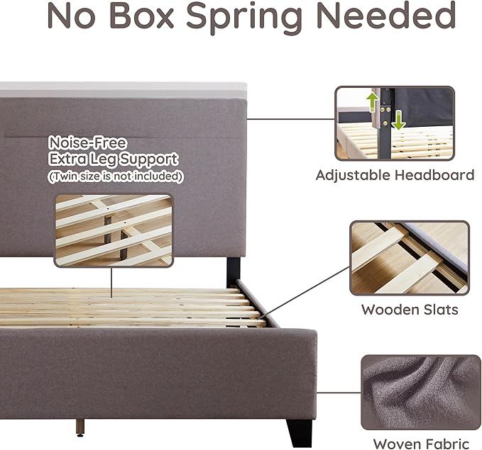 Livinia Amelia Queen Size Platform Bed, Fabric Upholstered Queen Bed Frame - Image 3