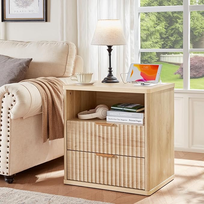 LEYAOYAO 48" Wide Fluted Dresser and 23" Nightstand Set of 2, Wooden Dresser & - Image 2