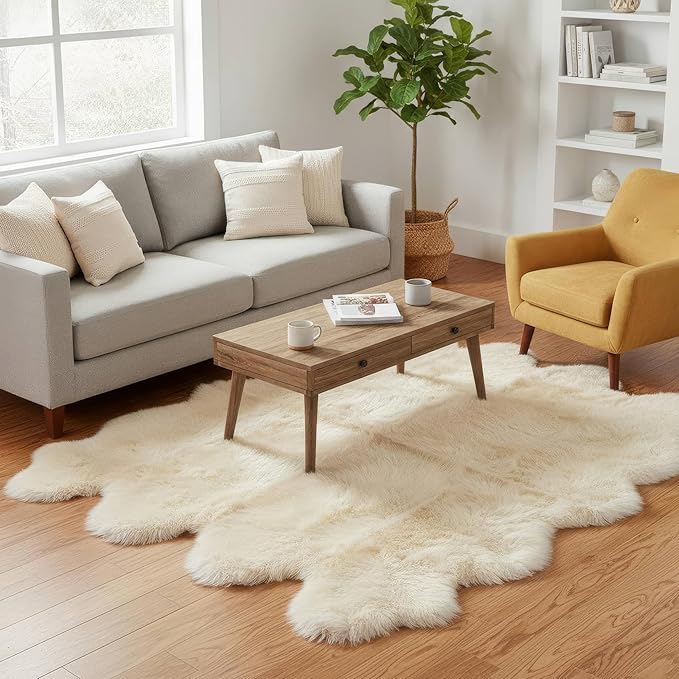 Premium Genuine Sheepskin Rug 6' x 8' Long Fur Soft & Natural Shaggy Living by SuperAreaRugs