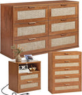 LEYAOYAO Rattan Dresser and Nightstand Set of 3, Boho Wood Dresser by LEYAOYAO-Findtheshiningpointofyourideallife%EF%BC%81
