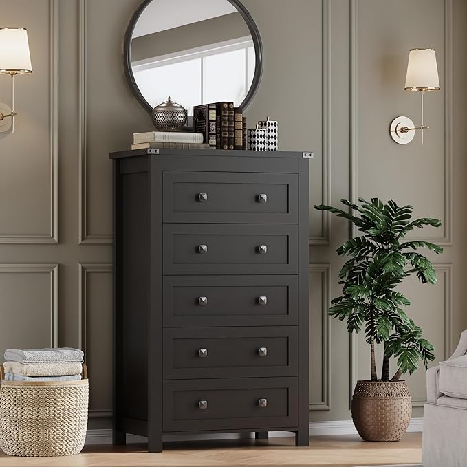 Tall 5-Drawer Dresser, Modern Wooden Storage Chest of Drawers, Dresser TV Stand - Image 6