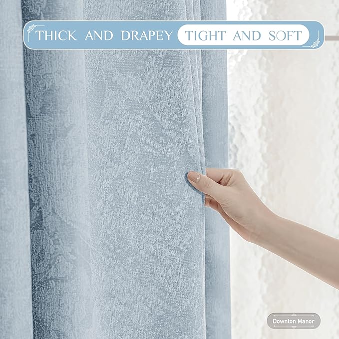 Beauoop Blue Floral Jacquard Blackout Curtains 96 Inches Long 2 Panels - Image 5