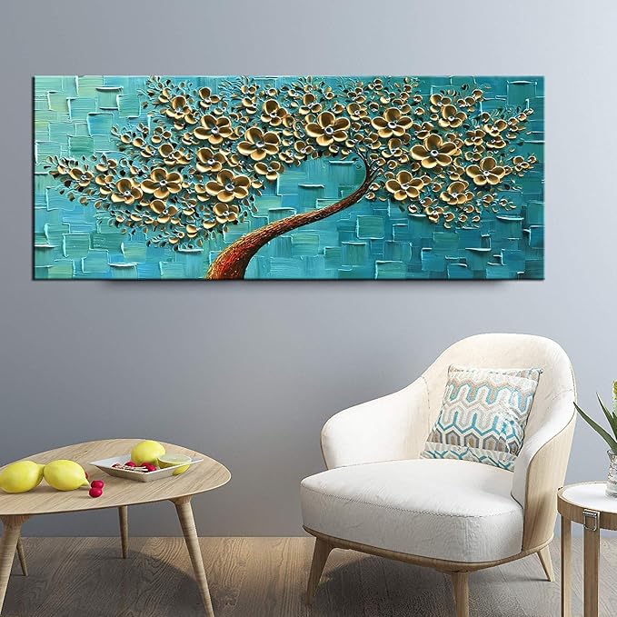 YaSheng Art - 3D Golden Flowers Oil Painting, Oil Painting On Canvas Texture - Image 2
