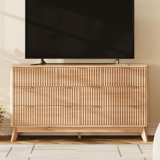 54'' Wide 7 Drawers Dresser for Bedroom, Modern Fluted Vertical Chest - Image 3