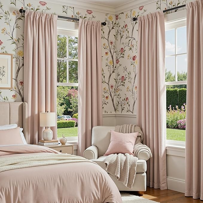 jinchan Chenille Blackout Curtains 96 Inches Long Light Pink Thermal Insulated - Image 5
