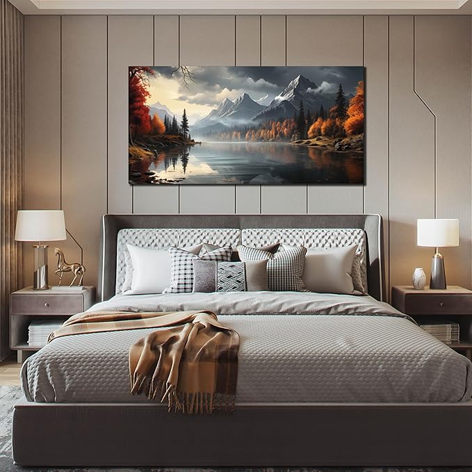 Landscape Wall Art for Living Room Bedroom Home Office Gray Wall Art Mountain - Image 3