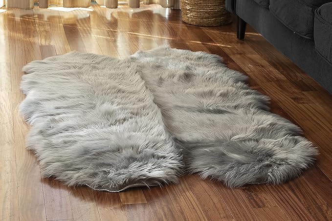 Walk on Me Silky Soft Faux Fur Area Rug, 3 ft. x 5 ft. Gray Fluffy Sheepskin by WalkonMe