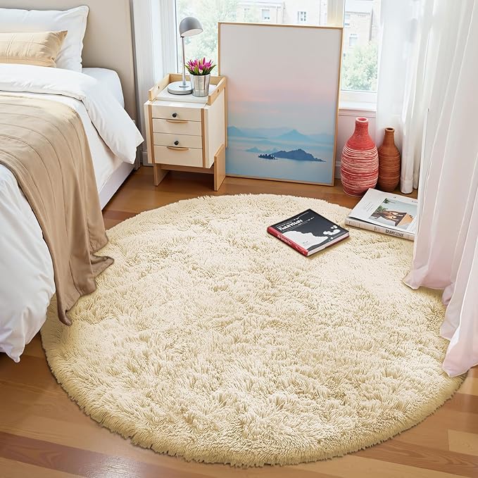 OLANLY Cream Round Rugs for Bedroom - Image 2