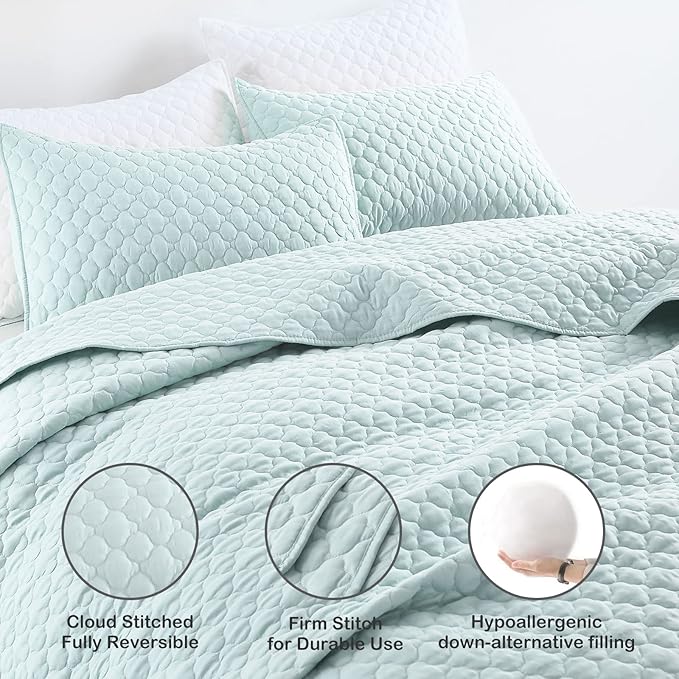 HORIMOTE HOME Quilt Queen Size Aqua Blue, Lightweight Quilt - Image 3