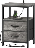 Huuger Nightstand with Charging Station, Fabric Drawers, End Table with Open by Huuger