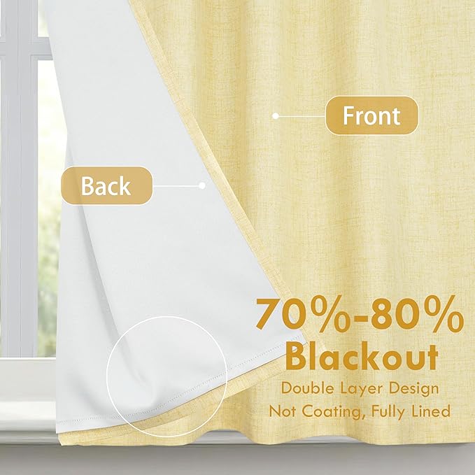 DriftAway Double Layer Linen Blackout Tie Up Curtains Thermal Insulated Fully - Image 2