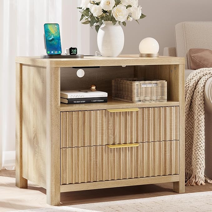 CypBed Night Stand with Charging Station, Bedside Tables with 2 Drawers & - Image 3