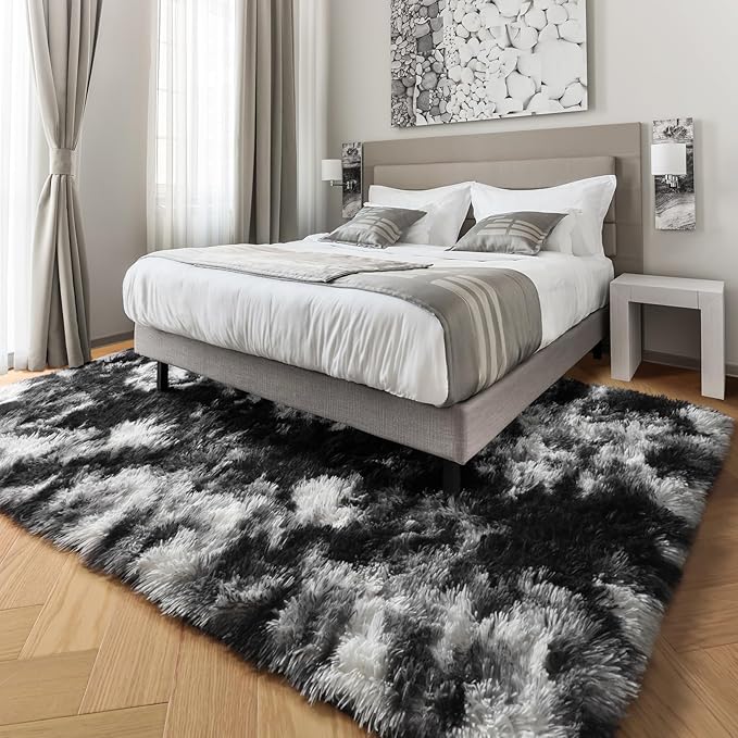 PAGISOFE Black White Rugs for Living Room 6x9, Shag Fuzzy Fluffy Washable Rugs - Image 4