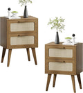 YAUKOMEL Rattan Nightstand Set of 2, Mid Century Modern Bedside by YAUKOMEL