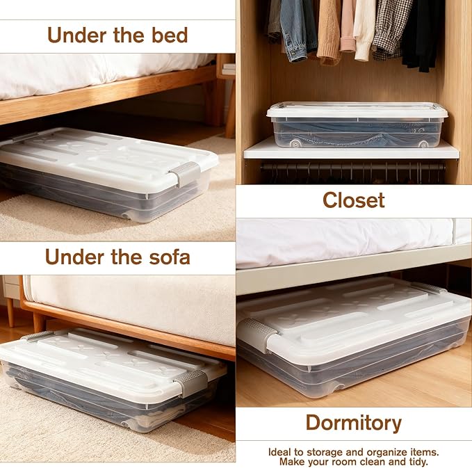 4 PCS*37 Qt Wheeled Latching Under Bed Storage, Stackable Bin - Image 4