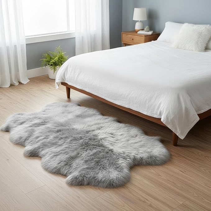 Silver Gray Sheepskin Rug for Bedside - Image 5