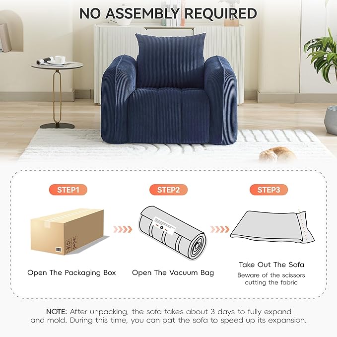 Oversized Boneless Corduroy Accent Chair, Comfy Deep Seat Armchair - Image 6