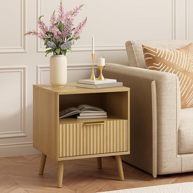 CARPETNAL Fluted Nightstand Set of 2, Oak Bedside Table - Image 8