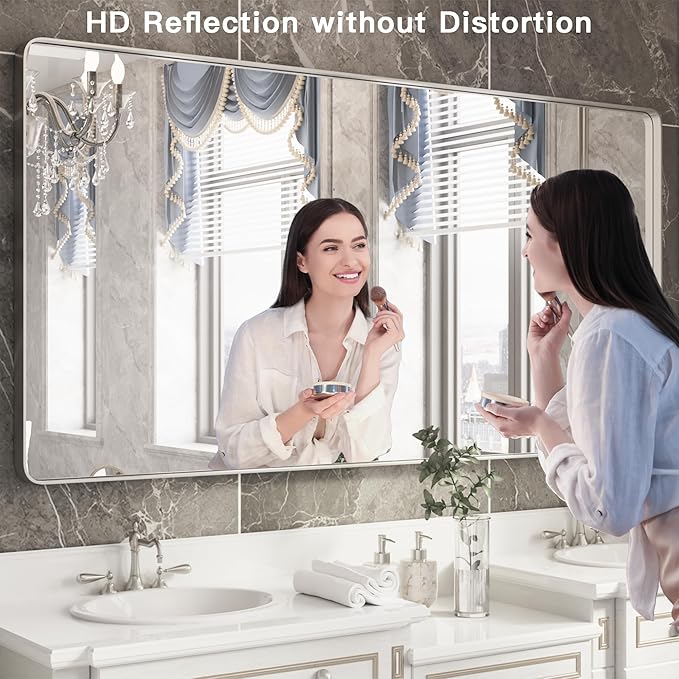 ISKM Silver Framed Mirror for Wal Bathroom Mirror for Wall 51" x 30" Matte - Image 2