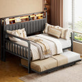 Daybed with Trundle and LED Light, Heavy Duty Metal Full Bed Frame with by JOCOEVOL