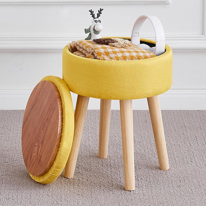 Mxfurhawa Storage Ottoman Foot Stool Linen Round Vanity Stool Tray Top Footstool by Mxfurhawa