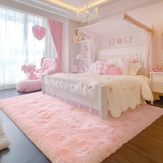 PAGISOFE Pink Rugs for Girls Bedroom 4x6 Ft Fluffy Cute Girls Room Decor - Image 7