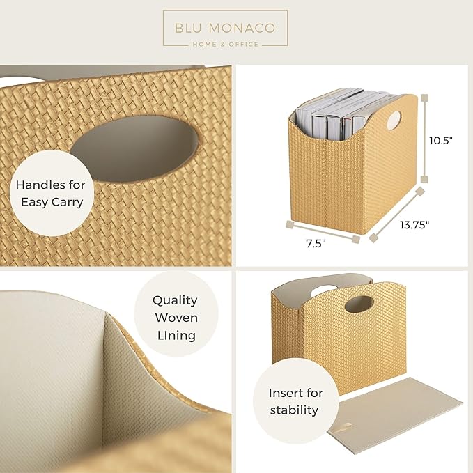 BLU MONACO | Gold Magazine Holder | Woven PVC Leather Organizer - Image 5