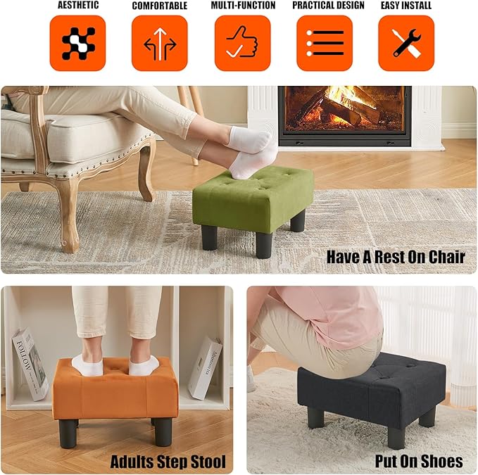 BRIAN & DANY Small Foot Stool, Linen Foot Stools - Image 6