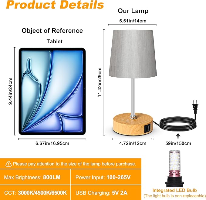 Ascher Small Bedside Table lamp Set of 2, RGB Color Changing Lamps, 3 Color - Image 2