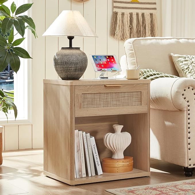 LEYAOYAO Rattan Dresser and Nightstand Set of 3, Boho Wood Dresser - Image 9