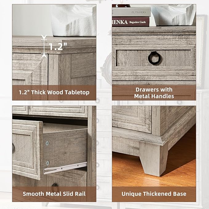 6 Drawer Dressers & Chest of Drawers, Farmhouse Vintage Oak Dresser - Image 8