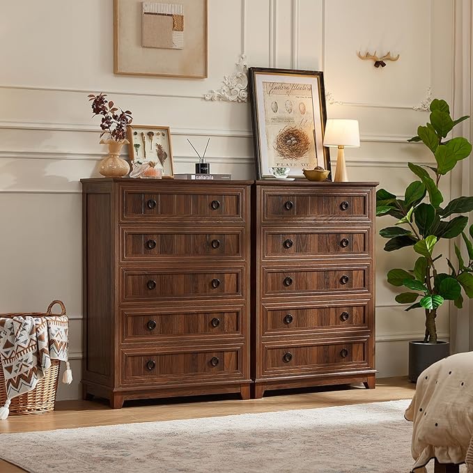 Farmhouse 5 Drawer Dresser for Bedroom, Rustic Wood Dresser - Image 4