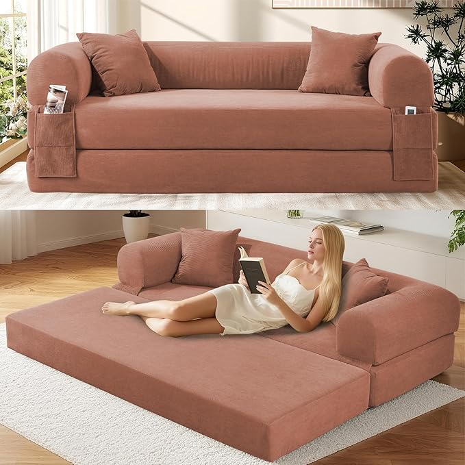 Convertible Futon Sofa Bed, Queen Sleeper Sofa Bed, Compressed Couch in a Box by GJQFurniture